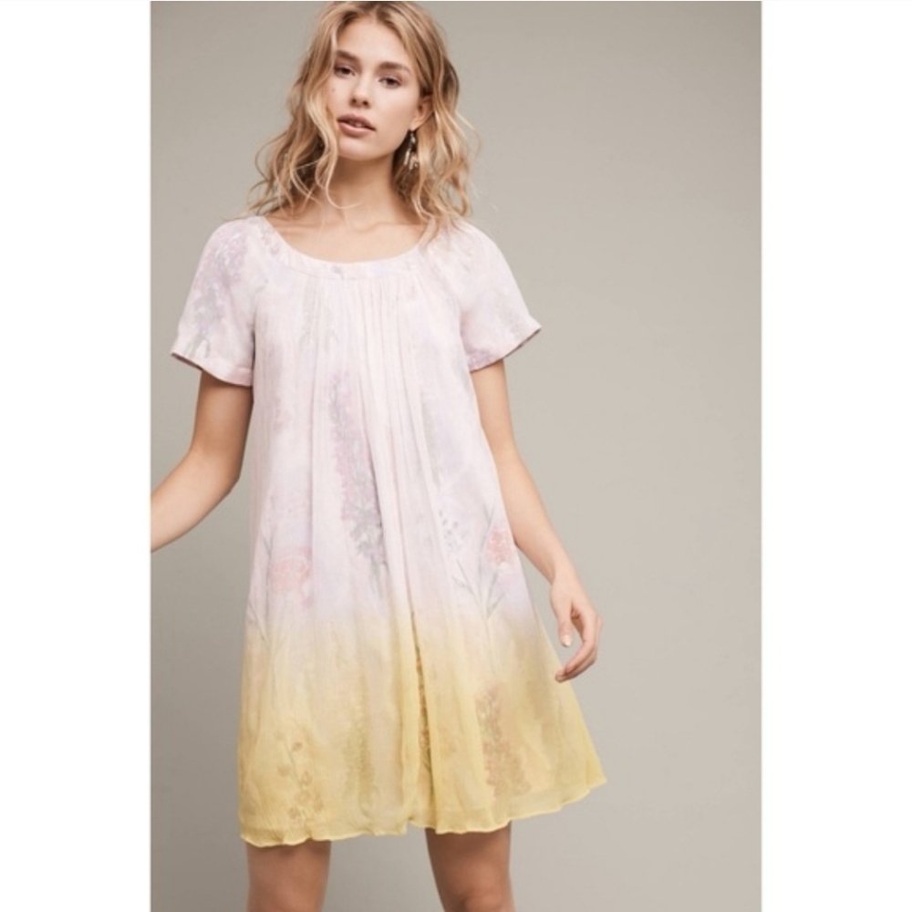 Anthropologie HD in Paris Chroma Mini Swing Dress Floral Dip Dye Ombre Size 2